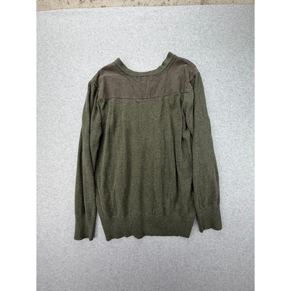 Banana Republic Mens XL Olive Green Cotton V-Neck Sweater Contrast Shoulder Yoke